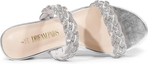 Miniatura 6 de DREAM PAIRS Zapatos de tacón bajo con dos correas trenzadas para mujer, puntera abierta, tacón grueso, sandalias de tacón grueso, para fiestas