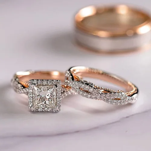 Miniatura 3 de Engagement rings for couples set,3 pc His and Her Wedding Ring Set, Hypoallergenic Rose Gold Ring Set, Cubic Zirconia Bride Promise Rings Set