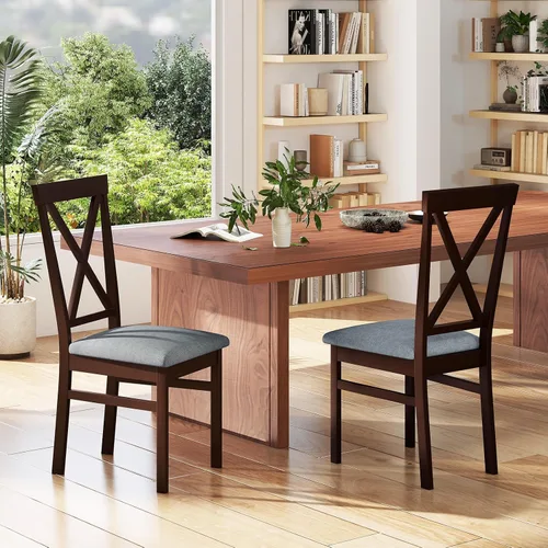 Miniatura 2 de GOFLAME Juego de 2 sillas de comedor de madera, sillas de cocina tapizadas con asiento acolchado y respaldo en forma de X, sillas laterales sin
