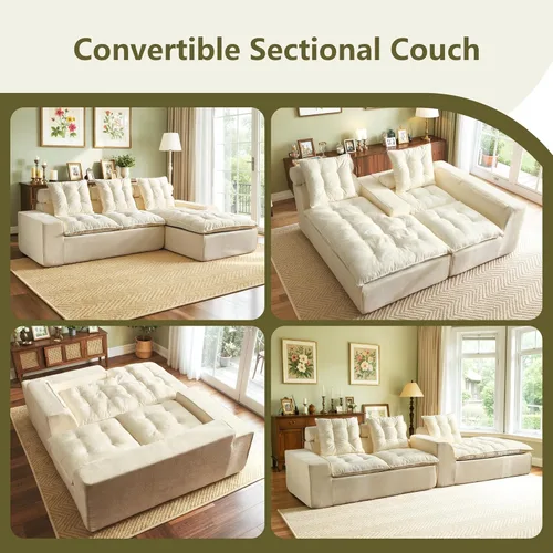 Miniatura 8 de 106" Cloud Boneless Couch with Chaise, L-Shape Deep Seat Sectional Couches, No Assembly Required, Convertible Modular Sleeper Sofa Bed, Living Room