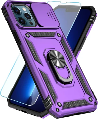 Miniatura 22 de SunStory Funda compatible con iPhone 12 Pro Max con protector de pantalla HD, cubierta de cámara deslizante y soporte de anillo giratorio