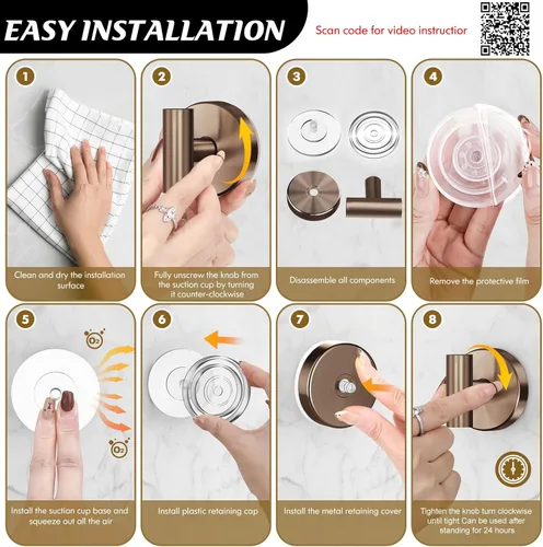 Miniatura 6 de Ganchos de ventosa para ducha, ganchos de succión resistentes para toallas de ducha, ganchos de toalla montados en la pared sin taladro, para baño