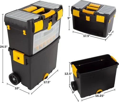 Miniatura 8 de Caja de herramientas portátil con ruedas, cómoda asa plegable y parte superior extraíble – Organizadores y almacenamiento de herramientas de Stalwart