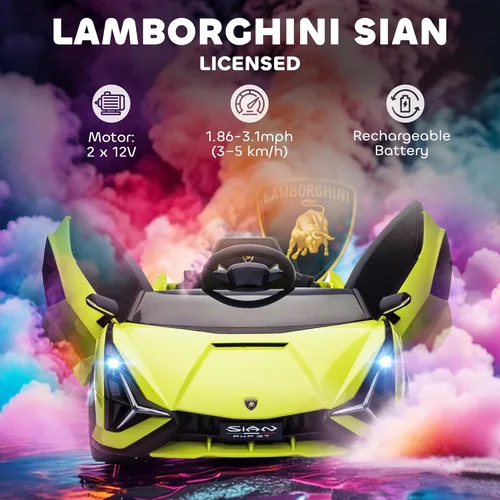 Miniatura 3 de Aosom 12 V Auto de paseo Lamborghini SIAN con licencia, automóvil eléctrico con batería para niños con control remoto, bocina, música y faros