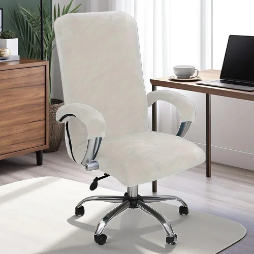 Miniatura 2 de ITFRO Funda para silla de oficina de 3 piezas con fundas para reposabrazos, funda de terciopelo blanco para silla de escritorio de computadora