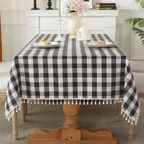 Miniatura 18 de Laolitou - Mantel a cuadros cuadrado lavable, resistente, de lino de algodón, a cuadros de búfalo, con borla, mantel de gingham para primavera