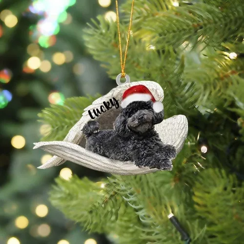 Miniatura 7 de Adorno acrílico plano de perro de Navidad de pastor alemán blanco, ángel dormido, regalo conmemorativo para perro, adorno personalizado con nombre