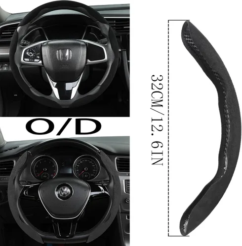 Miniatura 4 de Funda de gamuza para volante de automóvil, antideslizante, segmentada, adecuada para automóvil, SUV, camión, forma O/D, protector de volante