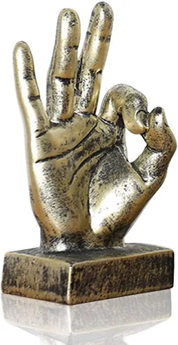 Miniatura 9 de Lependor Estatuas de escritorio de gestos de mano de poliresina plateada, decoración de escultura de dedo, dedos de plata de la victoria Dedos