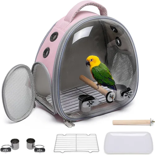 Miniatura 7 de Mochila portátil de viaje para mascotas, bolsa para hámster, conejillo de indias, pájaro, perro, gato, tortuga, transportador, jaula de conejo, Verde