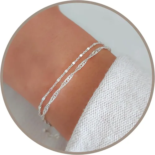 Miniatura 9 de Pulsera de doble cadena Annika Bella, cadena de mano de 6.5-7.5 pulgadas, pulseras de cadena de plata de ley 925, joyería minimalista para mujer