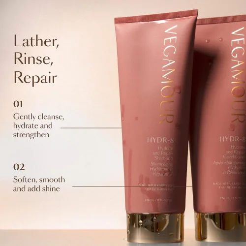 Miniatura 8 de VEGAMOUR HYDR-8 Hydrate and Repair Shampoo Limpia e hidrata el cabello seco y dañado con aminoácidos y Karmatin™ Limpio, vegano, libre