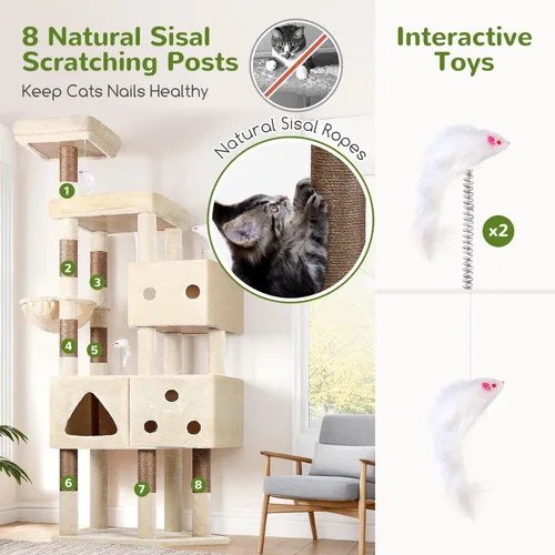 Miniatura 6 de Globlazer Torre para gatos extra grande, árbol para gatos de 81 pulgadas de alto para gatos grandes, 20 libras, torre de rascador para gatos adultos