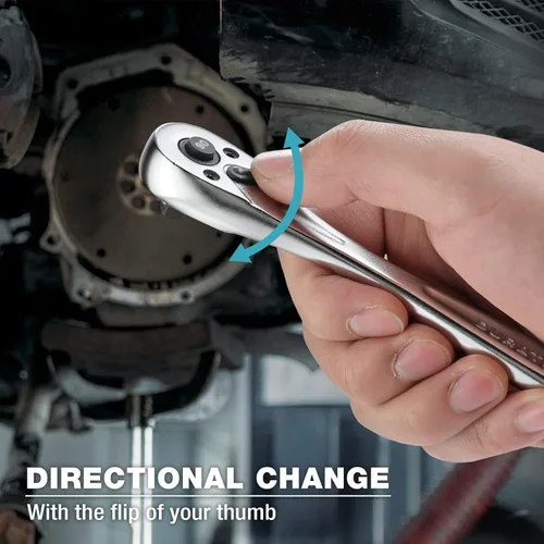 Miniatura 5 de DURATECH Mango de trinquete de 1/4, llave de enchufe de 90 dientes, llave de trinquete reversible, liberación rápida