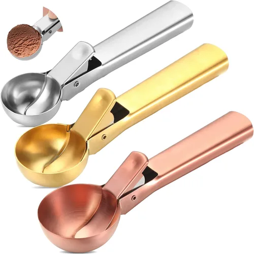 Skylety 3 cucharas de helado con gatillo de varios tamaños, cuchara de acero inoxidable para galletas de yogur congelado, gelatos, helados, helados,