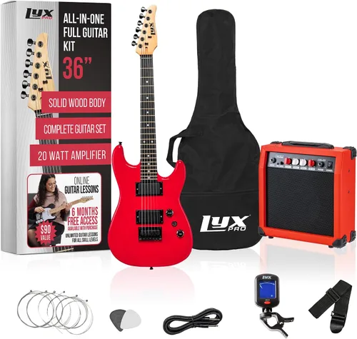 Miniatura 9 de LyxPro - Guitarra eléctrica de 36 pulgadas y kit para niños con guitarra de tamaño 3/4 para principiantes, amplificador, seis cuerdas, dos púas