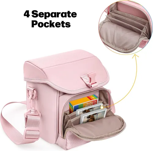 Miniatura 2 de Bolsa bandolera para cámara compatible con Polaroid Now 2ª/3ª cámara instantánea, bolsa cruzada con correa ajustable, color rosa