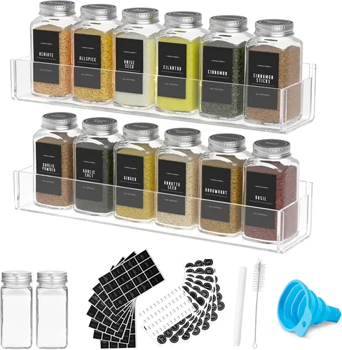 Miniatura 13 de PMMASTO Organizador de especias acrílico adhesivo para pared con cinta nano de doble cara, organización de estante de especias para puerta de Blanco