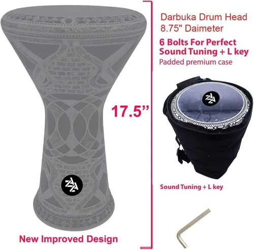 Miniatura 4 de La Darbuka Doumbek egipcia de madre de perla de 17.5" de Zaza Percussion (Orquídea Azul)