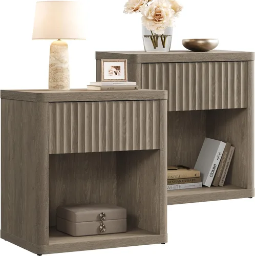 Miniatura 11 de SICOTAS Mesita de noche con cajón grande de 24 pulgadas de alto, moderna y acanalada, mesita de noche ancha para dormitorio, sofá, oficina en casa
