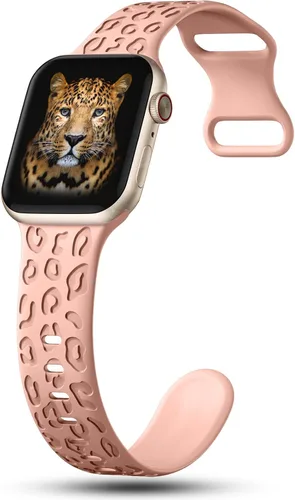 Miniatura 4 de CreateGreat Bandas Grabadas Compatibles con Apple Watch de 40mm 41mm 38mm 42mm 44mm 45mm 46mm 49mm, Correa de Silicona Suave con Patrón de Leopardo