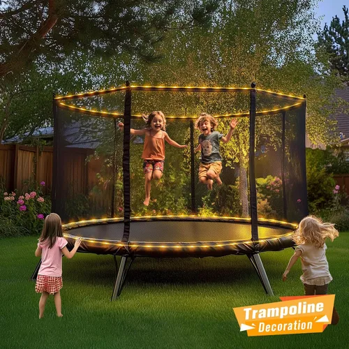 Miniatura 2 de JMEXSUSS - 100 luces LED solares de cuerda para exteriores, impermeables, 33 pies, luces solares para trampolín con clasificación IP65, 8 modos