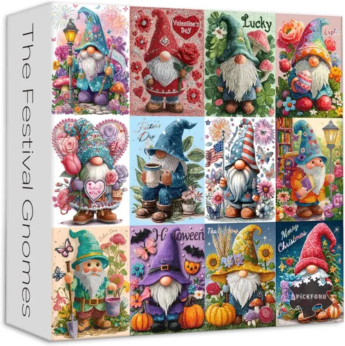 PICKFORU Rompecabezas de 1000 piezas de gnomos de festival para adultos, lindos rompecabezas de enanos de diamantes, rompecabezas de colección de