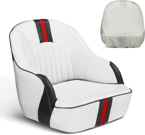 Miniatura 13 de PEXMOR Asiento de barco premium deportivo abatible Asiento de cubo para capitán con funda para asiento de barco, Silla de capitán para barco
