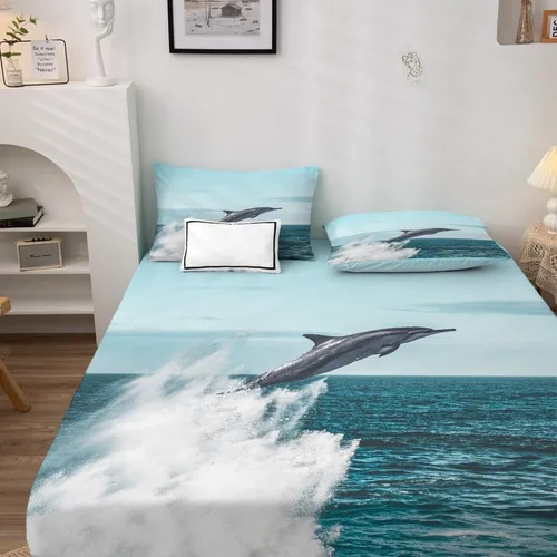 Miniatura 3 de Dolphin Sheets - Juego de sábanas de tamaño individual, sábanas de microfibra suave con bolsillo profundo, sábanas y fundas de almohada estampadas
