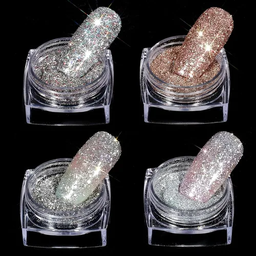 4 piezas de purpurina de polvo de diamante, polvo de uñas brillante para manualidades, 4 colores, esmalte de uñas de gel coreano, kit de polvo