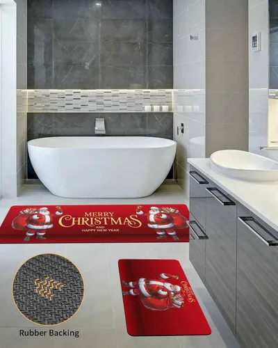 Miniatura 5 de Tapete de baño de Papá Noel para bañera, antideslizante, de secado rápido y absorbente, tierra de diatomeas, fregadero de ducha, cocina, lavable