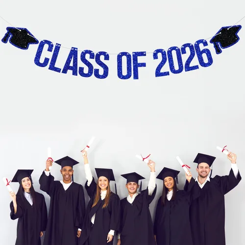 Miniatura 4 de Banner de clase de 2026 – Decoraciones de graduación 2026, decoraciones de felicitaciones graduadas, suministros de decoración de fiesta de Azul