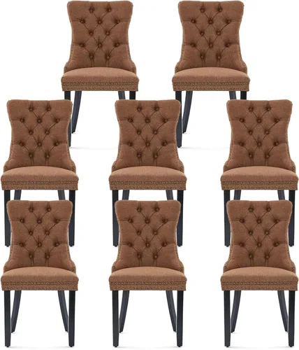 Miniatura 72 de Juego de 2 sillas de comedor tapizadas de terciopelo, sillas laterales de cocina de estilo moderno con ribete de cabeza de clavo y patas de madera