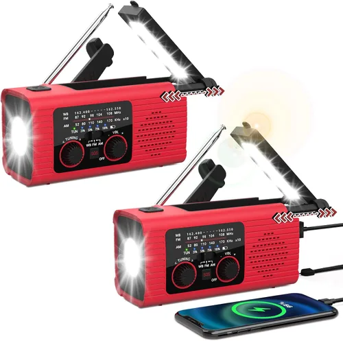 Miniatura 11 de Nitigo - Radio de emergencia de 4,000 mAh con manivela solar AM/FM/NOAA, portátil, con cargador de teléfono, linterna LED, lámpara de lectura