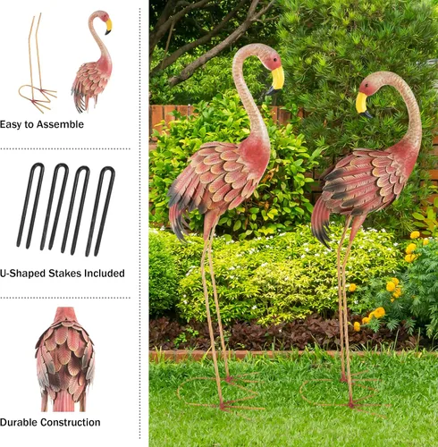 Miniatura 3 de Pure Garden Juego de 2 estatuas de jardín de flamencos rosados de 2 a 28 y 31 pulgadas de alto para decoración de patio o césped, decoración