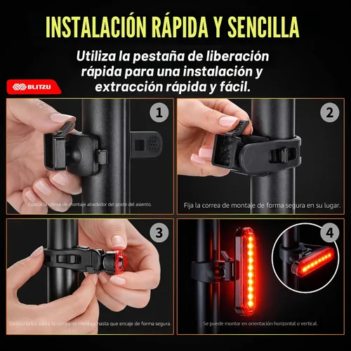 Miniatura 6 de BLITZU Paquete de 2 luces traseras de bicicleta recargables USB-C, accesorios brillantes para bicicleta trasera de ciclismo, accesorios