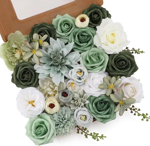 Miniatura 19 de Floweroyal Flores Artificiales Rosadas Flores de Rosa Falsas Dalia con Tallos para Ramos de Novia de Boda DIY, Baby Shower, Arreglo Floral, Centros