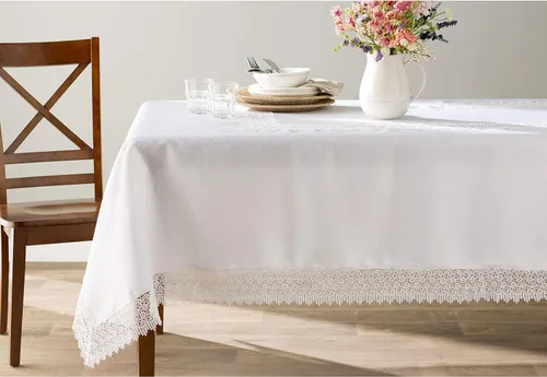 Miniatura 2 de Violet Linen Treasure - Mantel rectangular de encaje, 52 x 70 pulgadas, color blanco