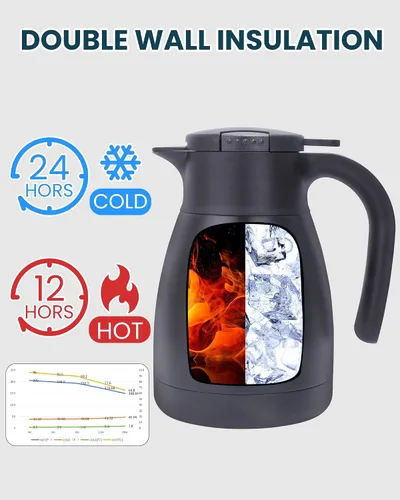 Miniatura 4 de Jarra térmica para café GiNT de 1L / 34Oz, jarras de café de acero inoxidable aisladas para mantener caliente/Jarra térmica de vacío de doble pared