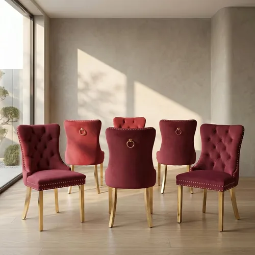 Miniatura 43 de Juego de 2 sillas de comedor de terciopelo, sillas de comedor copetudas de mediados de siglo con anillo trasero de cabeza de clavo, patas de metal