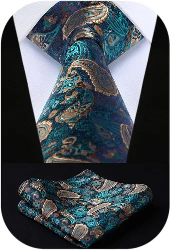 Miniatura 184 de HISDERN Corbatas para hombre, corbata de cachemira y bolsillo cuadrado tejido clásico floral para hombre, corbata de fiesta de boda