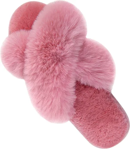 Miniatura 11 de Parlovable - Pantuflas mullidas para mujer con banda cruzada cómodas, zapatillas de casa de espuma viscoelástica con punta abierta, regalos