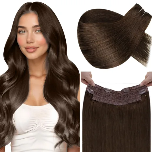Miniatura 34 de LaaVoo Extensión de cola de caballo de cabello humano marrón para mujer, extensiones de cola de caballo marrón oscuro, extensiones de cabello humano