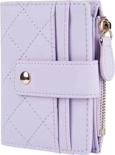Miniatura 8 de Cartera de cuero para mujer, pequeña, compacta, plegable, con bolsillo para monedas con cremallera