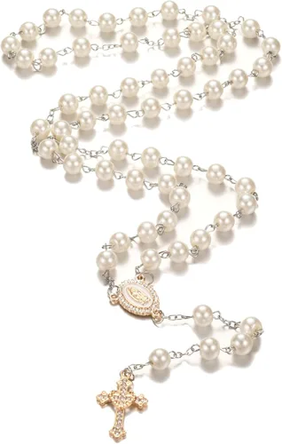 Miniatura 6 de 60 piezas de centro de mesa de rosario de 3 vías Virgen María Enlace Medalla Milagrosa esmalte aleación diamantes de imitación Nuestra Señora