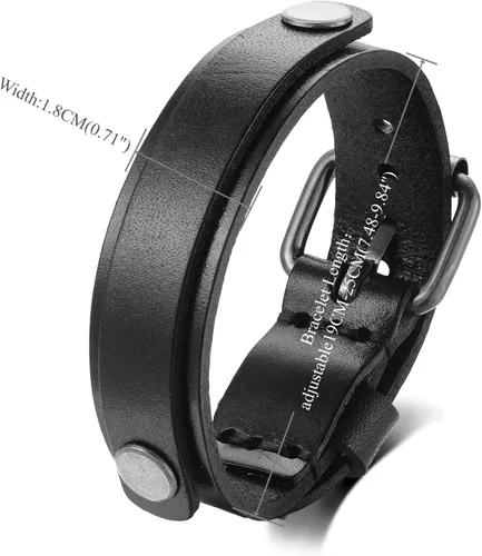 Miniatura 2 de Pulsera de cuero negro de 0.7 in de ancho con remaches, para hombre, ajustable, cierre de hebilla, masculino