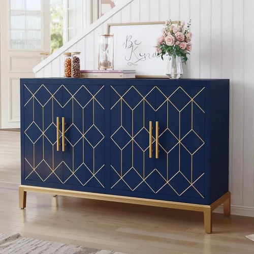 Miniatura 9 de ARTPOWER Aparador buffet con 4 puertas y estantes, aparador moderno de credenza, armario de almacenamiento decorativo tallado para sala de estar