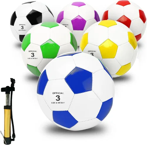 Balón de fútbol de tamaño 3, 6 unidades con inflador, pelotas oficiales de entrenamiento | Machine Stitched Outdoor Sports Size 3 Soccer Balls,
