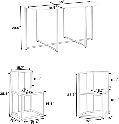 Miniatura 3 de Merax Juego de mesa de comedor moderno de 7 piezas para 6, mesa de mármol MDF sintético, 6 sillas de metal, negro y blanco Negro-blanco