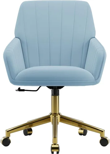 YISHENG - Silla de escritorio de terciopelo para oficina con base dorada, con ruedas, sillas tapizadas modernas ajustables en altura con giro de 360